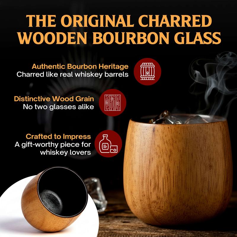 Final 3 Hours: 60%OFF🍺Handmade and Charred Drinking Vessel -Original Wooden Bourbon Drinking Glass